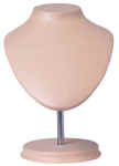 Large necklace display has wood base and stands 10 1/4 inches tall.