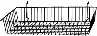 Shallow basket is perfect for displaying light to medium weight packaged or loose goods.  Use for gridwall, slatwall, pegboard or slat grid.