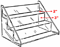 Three tier acrylic counter top display can be used as a two way shelf.