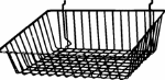 Wire basket has sloped front and is perfect for displaying light to medium loose or packaged goods.   Use with gridwall, slatwall, pegboard or slatgrid.